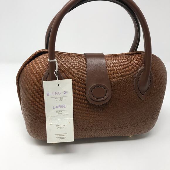 New Vintage Structured Woven Boho Handbag Brown - Picture 2 of 8